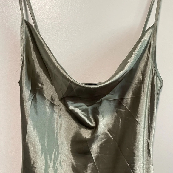 Olive Green Cowl Neck Satin Cami Slip Dress - L - Picture 3 of 7